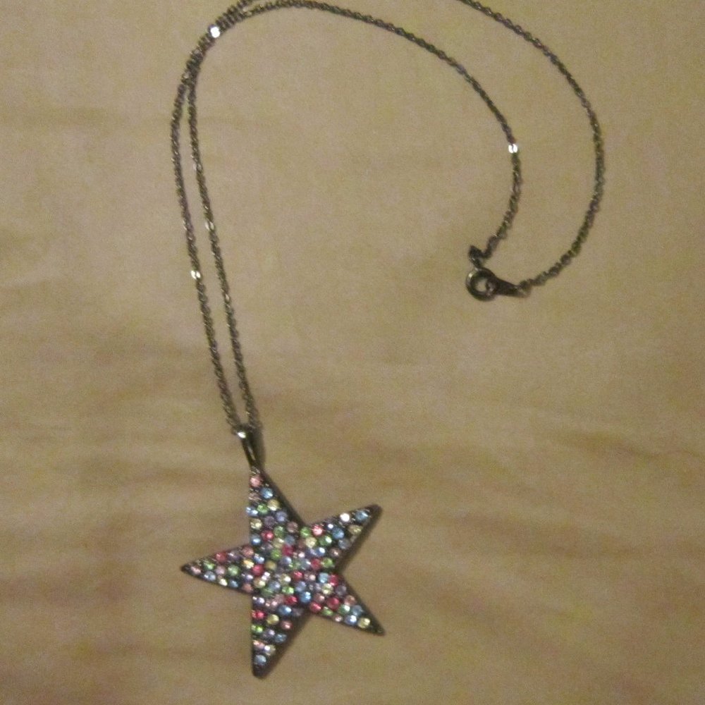 3 for💲25🌟black metal~multi-color rhinestone STAR pendant necklace edgy choker